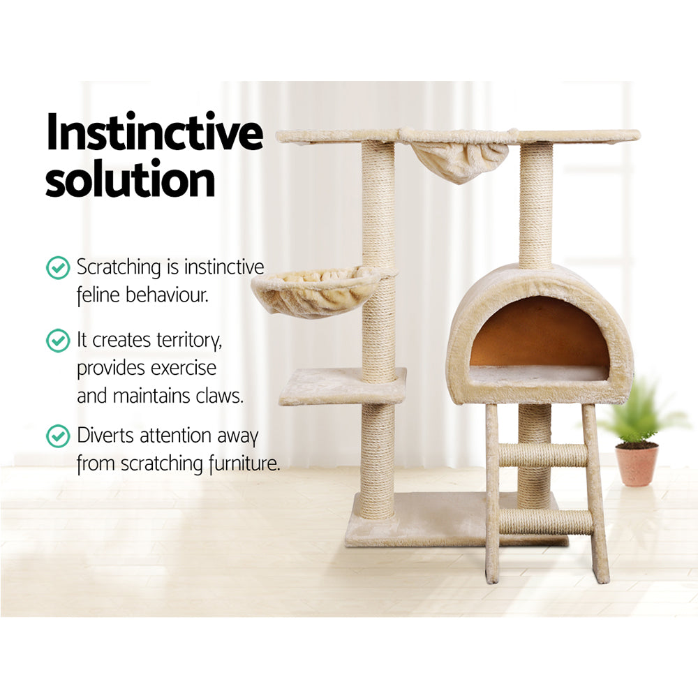 Cat Tree Trees Scratching Post Scratcher Bed Beige 100cm