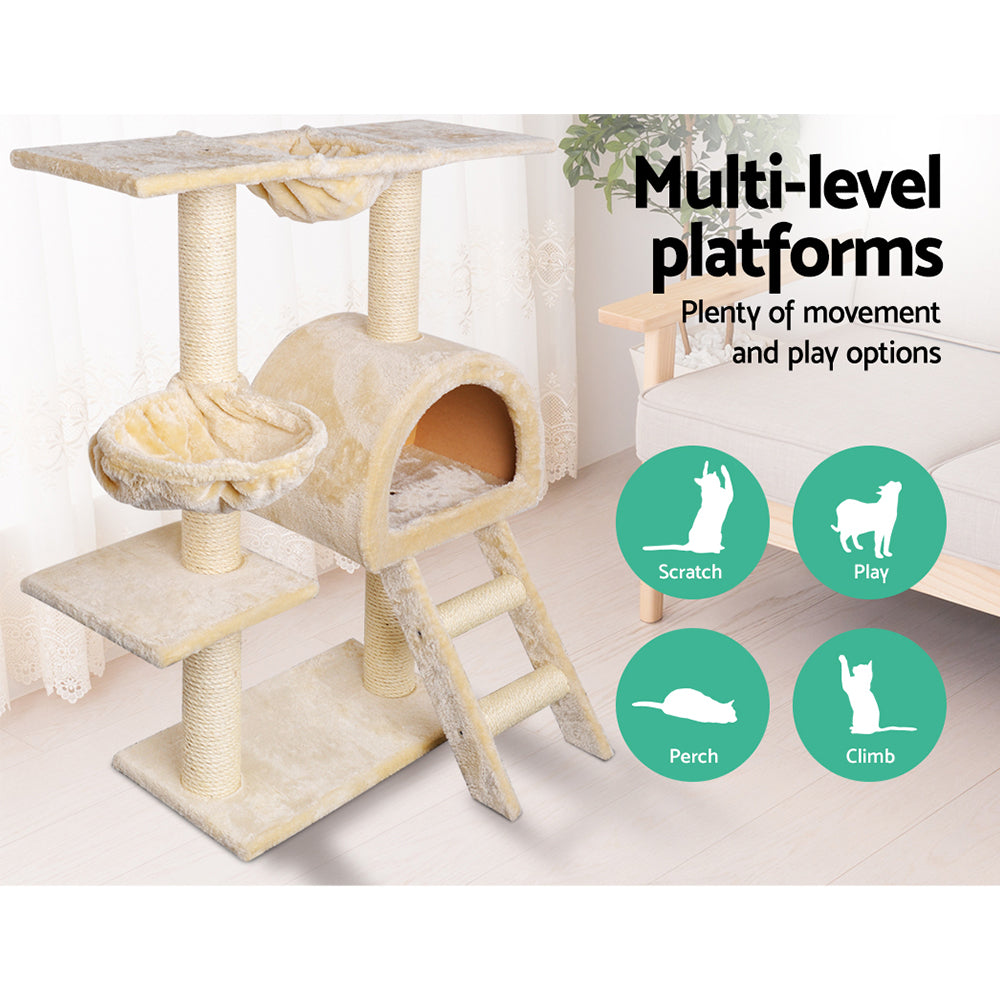 Cat Tree Trees Scratching Post Scratcher Bed Beige 100cm