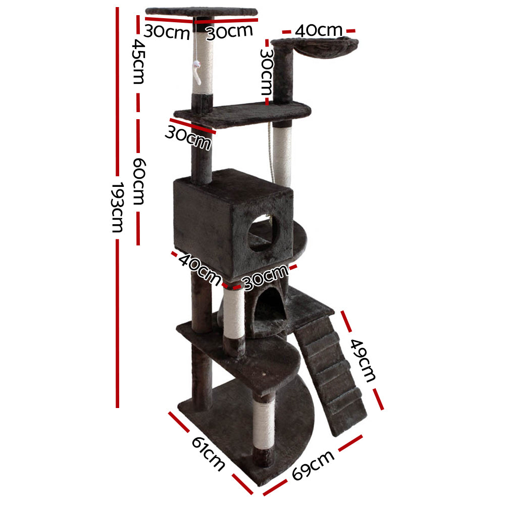 Cat Tree Scratching Post Scratcher Tower Wood 193cms