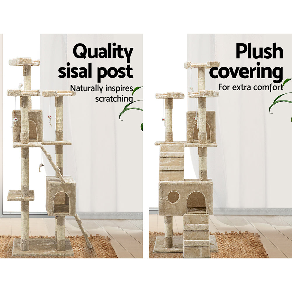 Cat Tree Scratching Post Scratcher Tower Wood Beige 180cms
