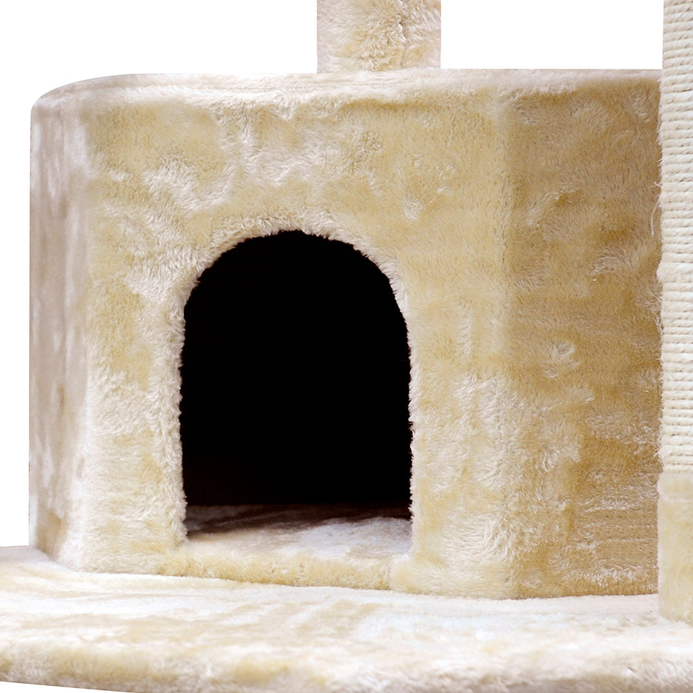 Cat Tree Scratching Post Scratcher Tower Wood Beige 203cms