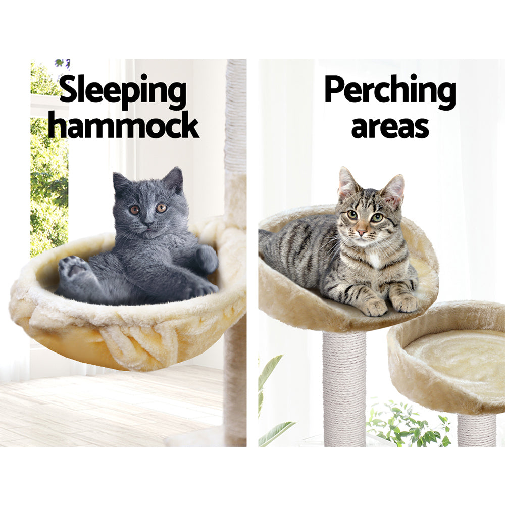 Cat Tree Scratching Post Scratcher Tower Wood Beige 203cms