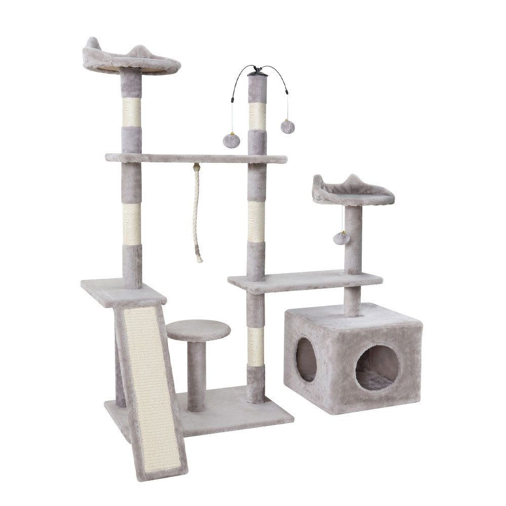 Cat Tree Scratching Post Scratcher Tower House Grey 135cms