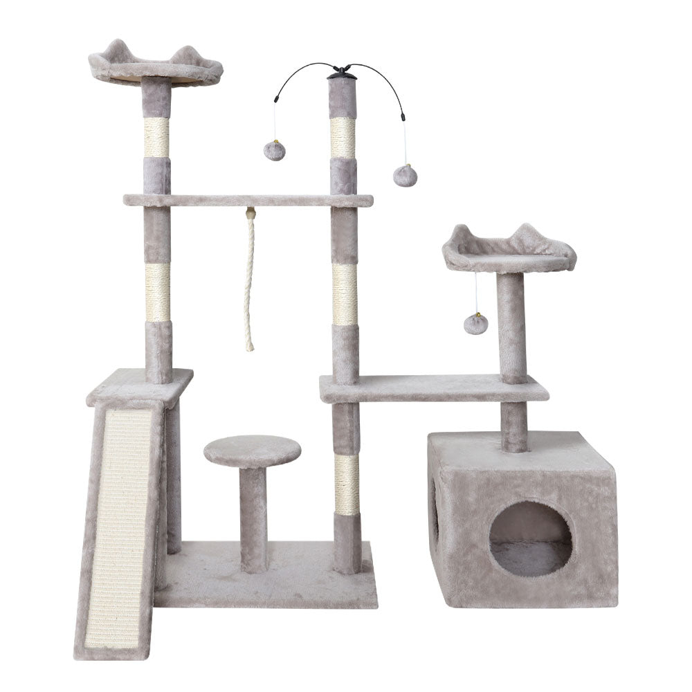 Cat Tree Scratching Post Scratcher Tower House Grey 135cms