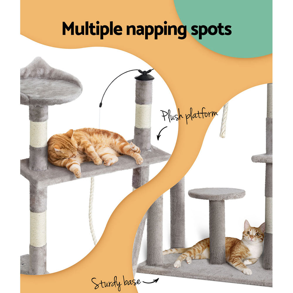 Cat Tree Scratching Post Scratcher Tower House Grey 135cms