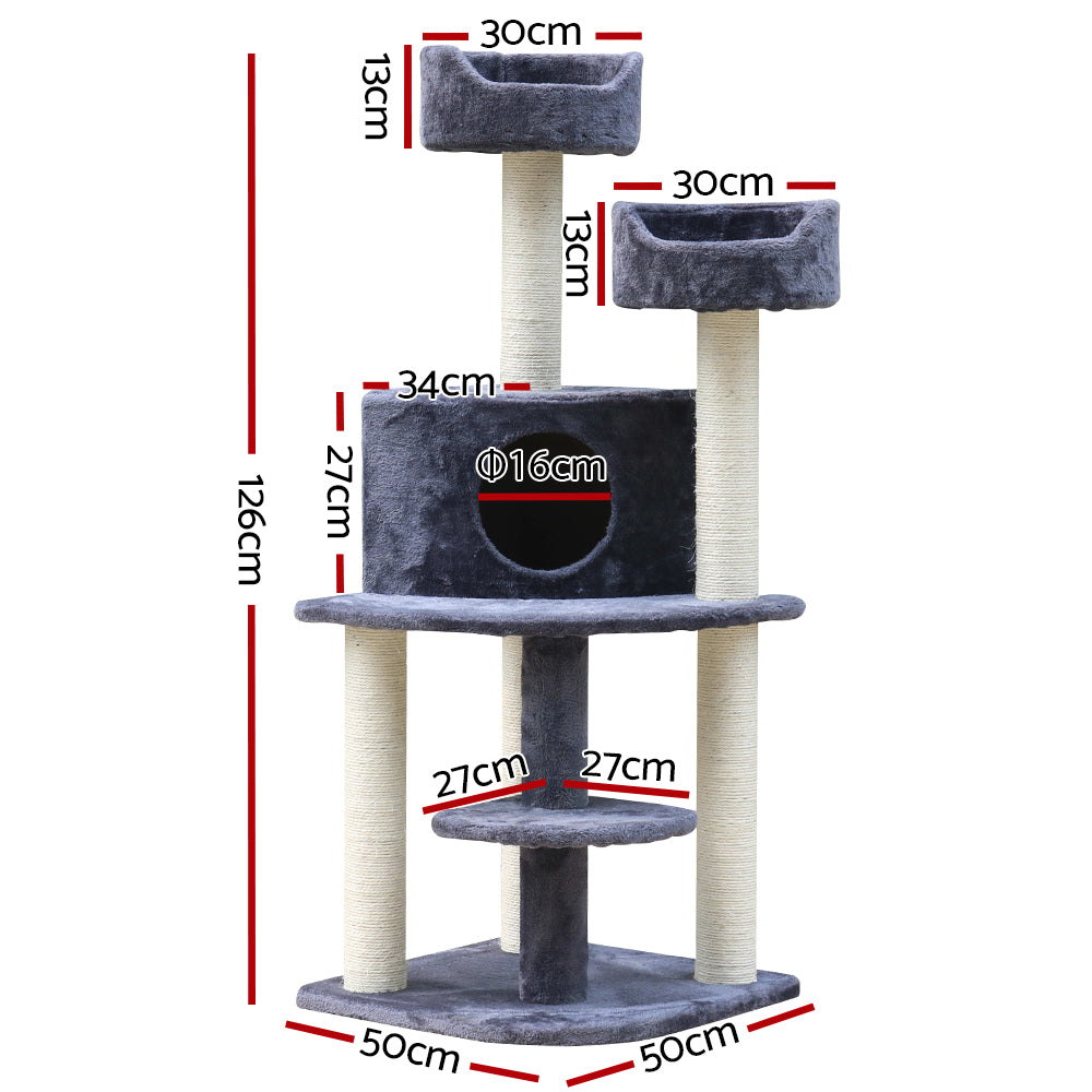 Cat Tree Trees Scratching Post Scratcher Grey 126cm