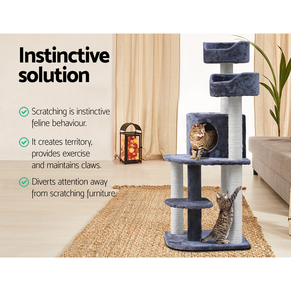 Cat Tree Trees Scratching Post Scratcher Grey 126cm