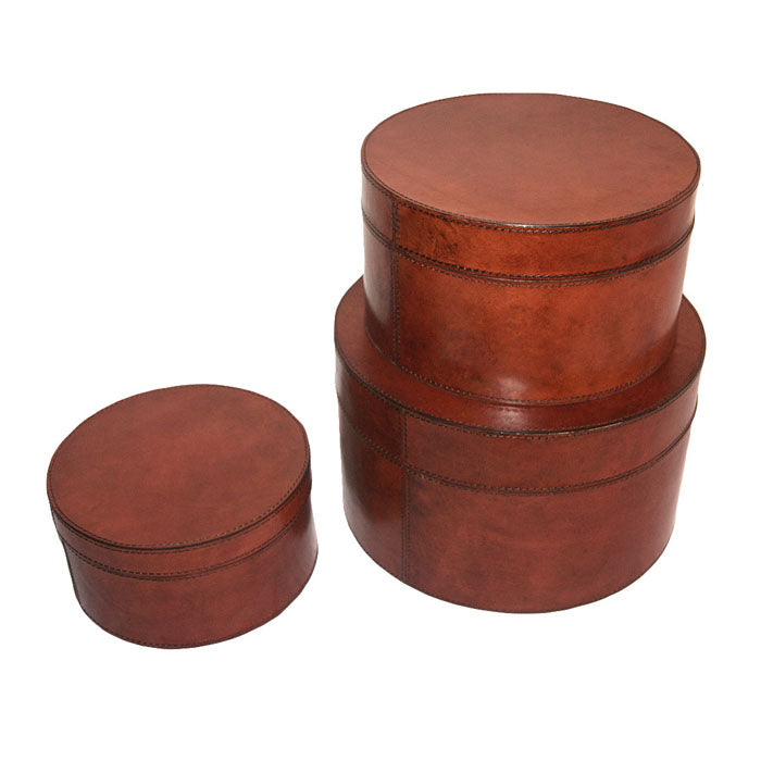 Set of 3 Round Leather Nesting Boxes (Available In 3 Colors)