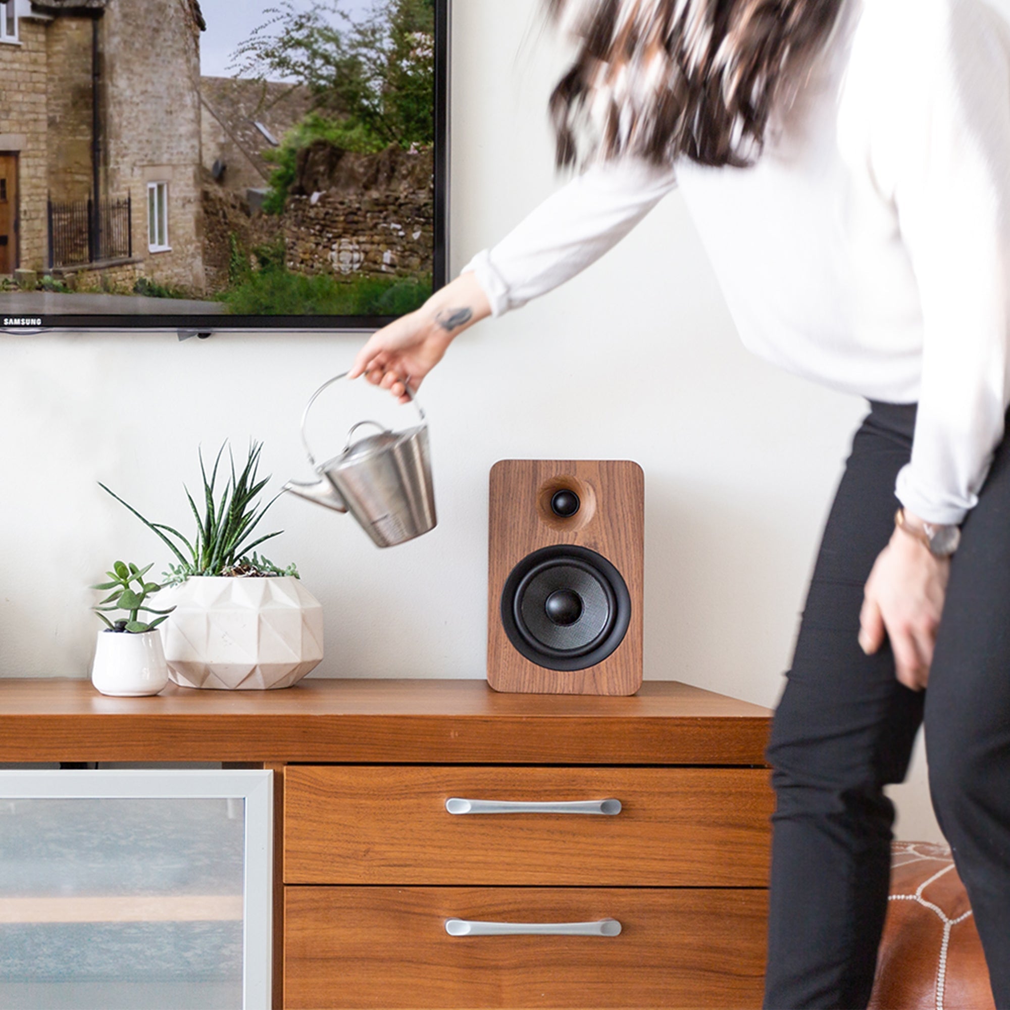 Kanto YU6 200W Powered Bookshelf Bluetooth Speakers with Phono Preamp - Pair, Walnut