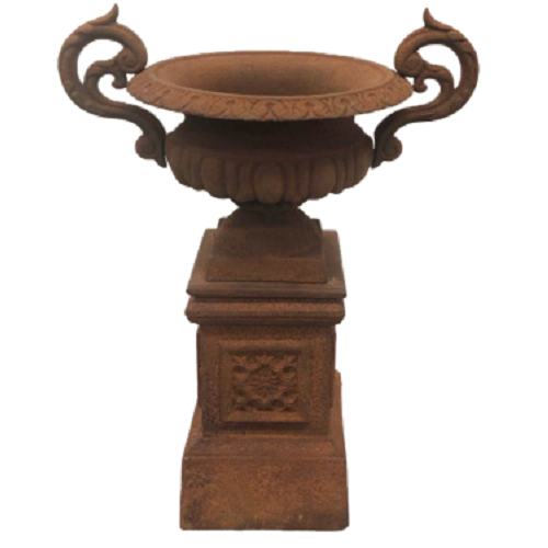 Grand Cast Iron Urn on Pedestal (Available in 3 Colors)