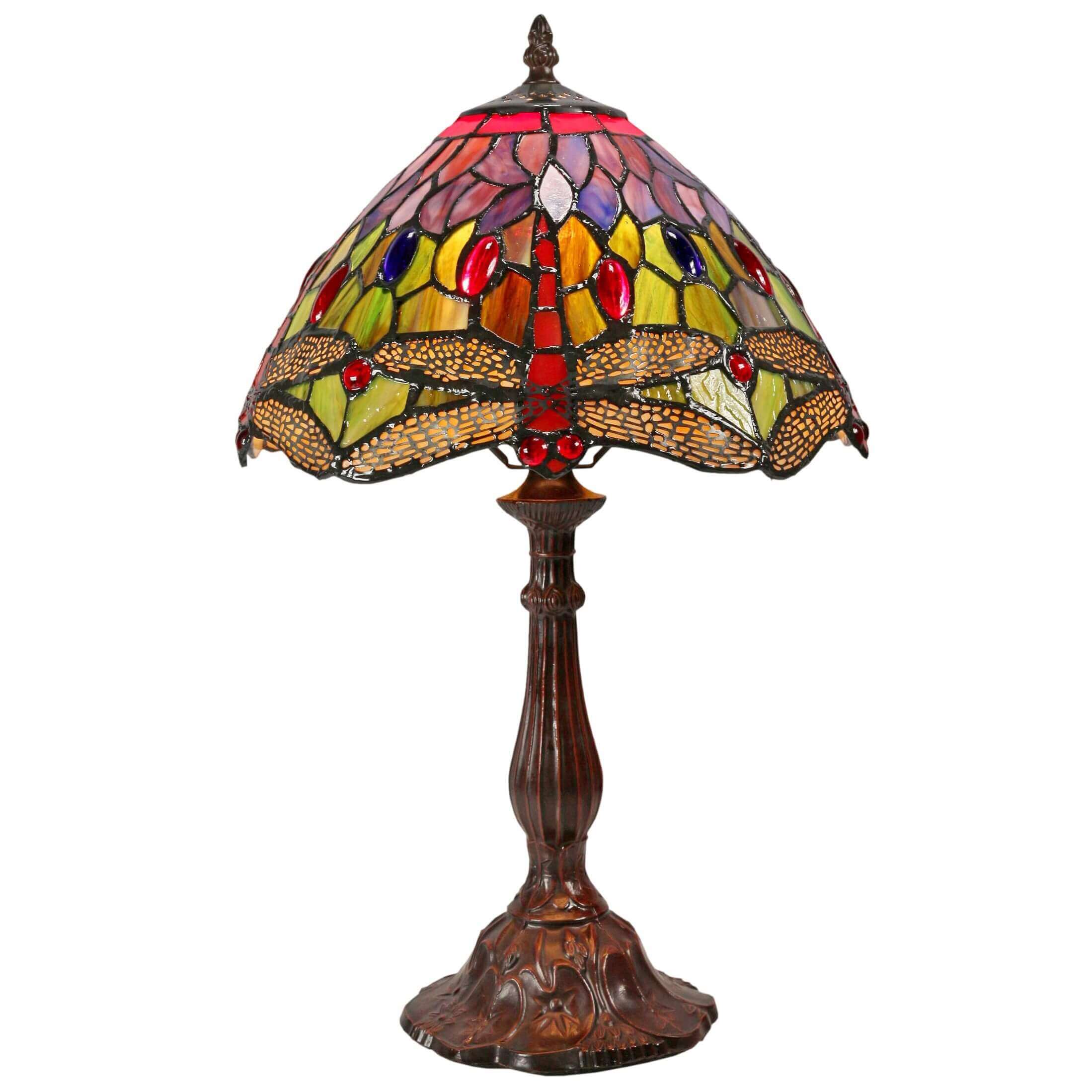Dragonfly Stained Tiffany Style Glass Table Lamp (Available In 2 Colors)