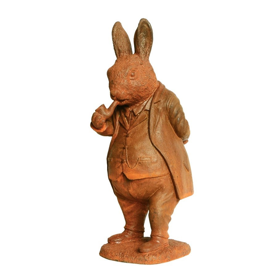 Outdoor Cast Iron Smoking Rabbit Statue (Available in 2 Sizes)