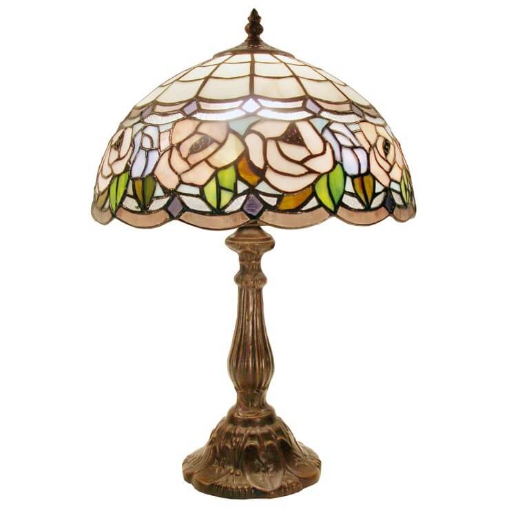 Pink Rose Tiffany Stained Glass Table Lamp (Available in 2 Sizes)