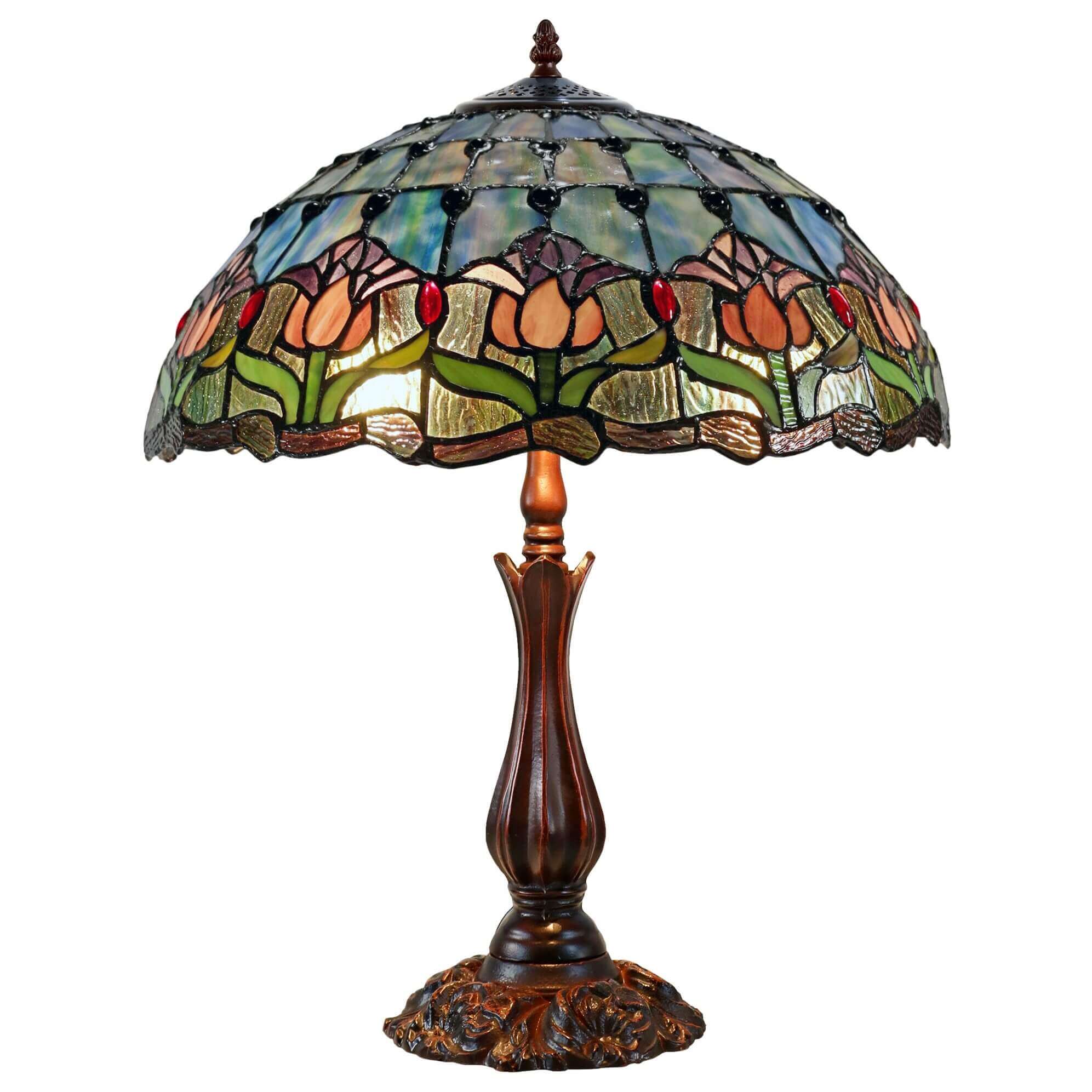 Purple Tulip Tiffany Stained Glass Table Lamp (Available in 2 Sizes)