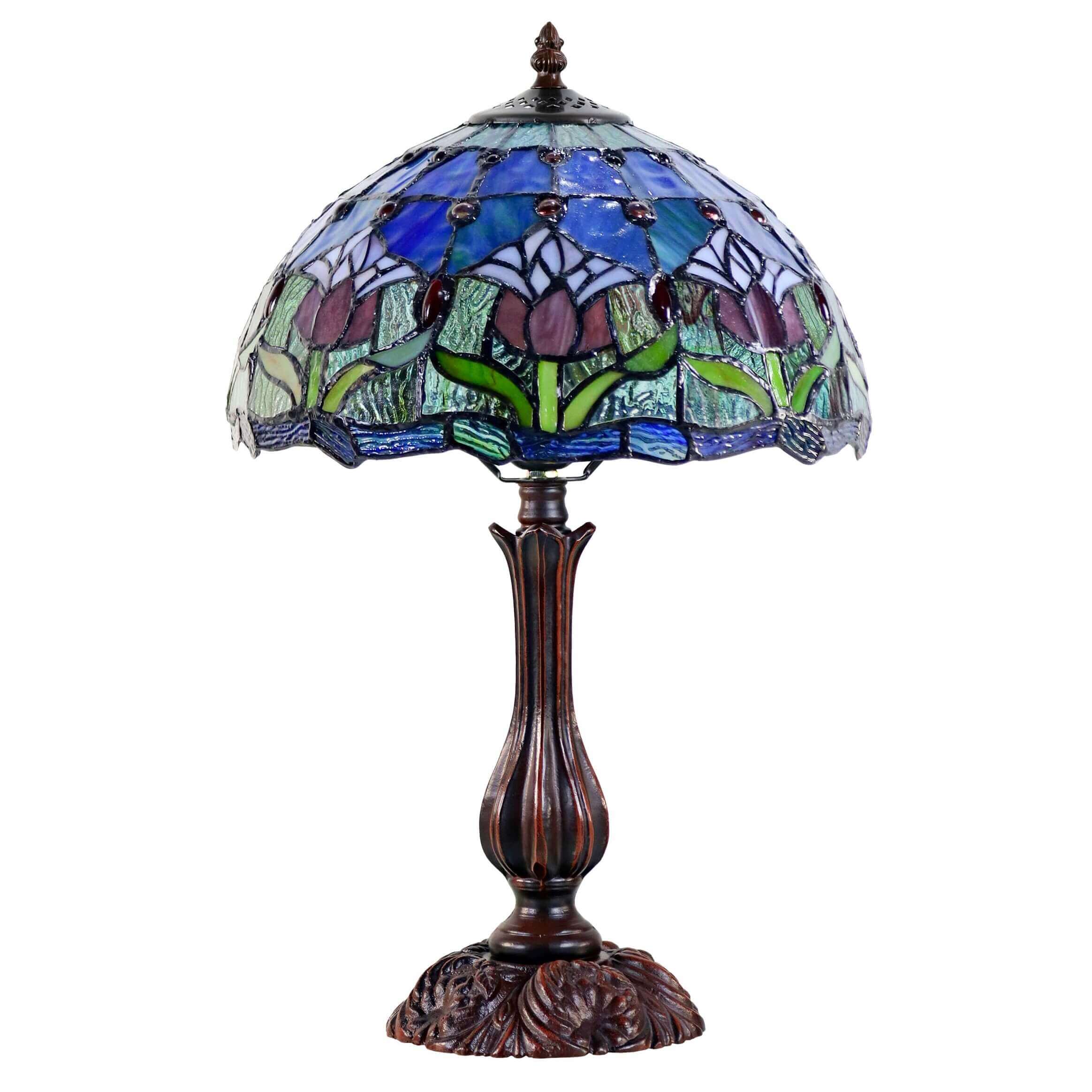 Purple Tulip Tiffany Stained Glass Table Lamp (Available in 2 Sizes)