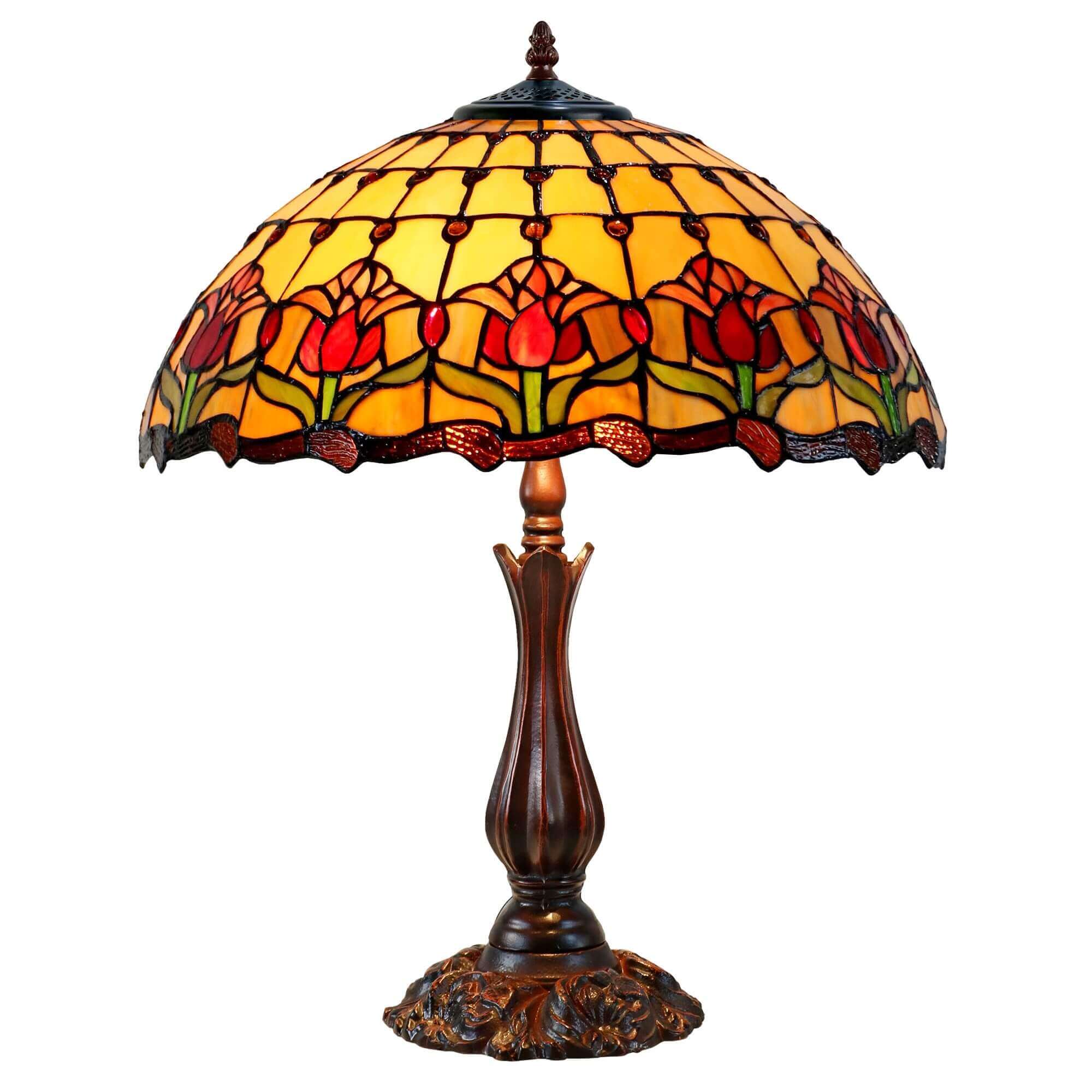 Red Tulips Tiffany Stained Glass Table Lamp (Available in 2 Sizes)