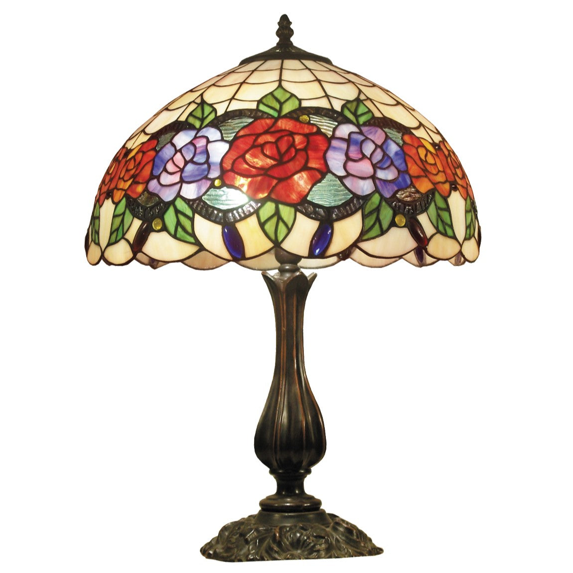 Rose Garden Tiffany Stained Glass Table Lamp (Available in 2 Sizes)