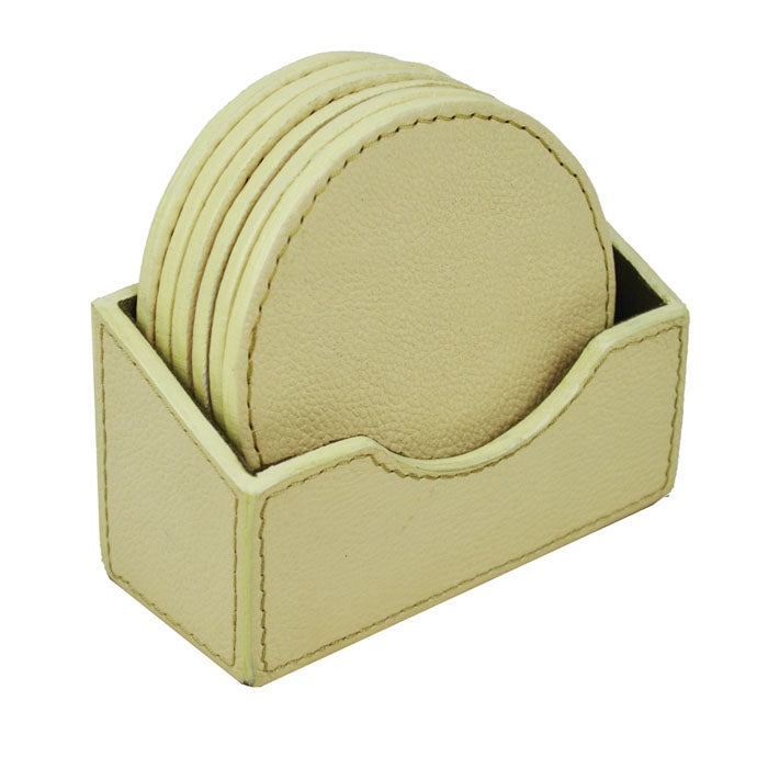 Elegant Leather Round Coasters Set of 6 (4Colors to Choose)