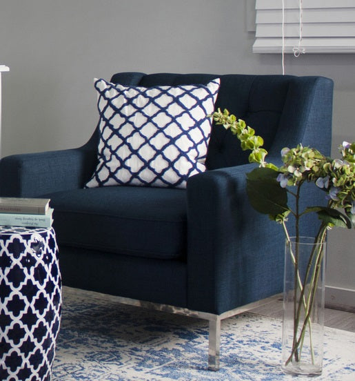 Quatrefoil Designed Embroidered Feather Cushion
