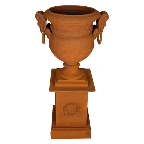 Enchanting Cast Iron Urn On Pedestal (Available in 2 Colors)