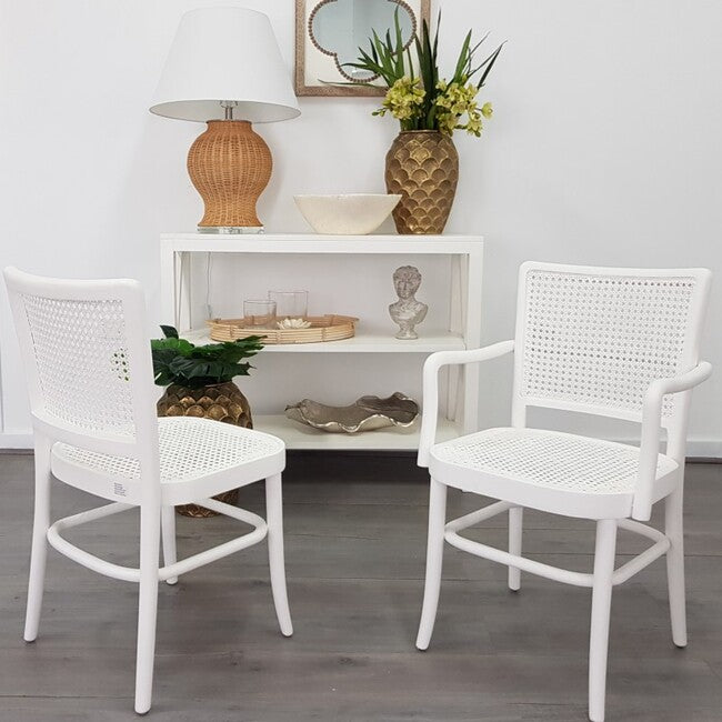 Palm Armed Rattan Dining Chair White