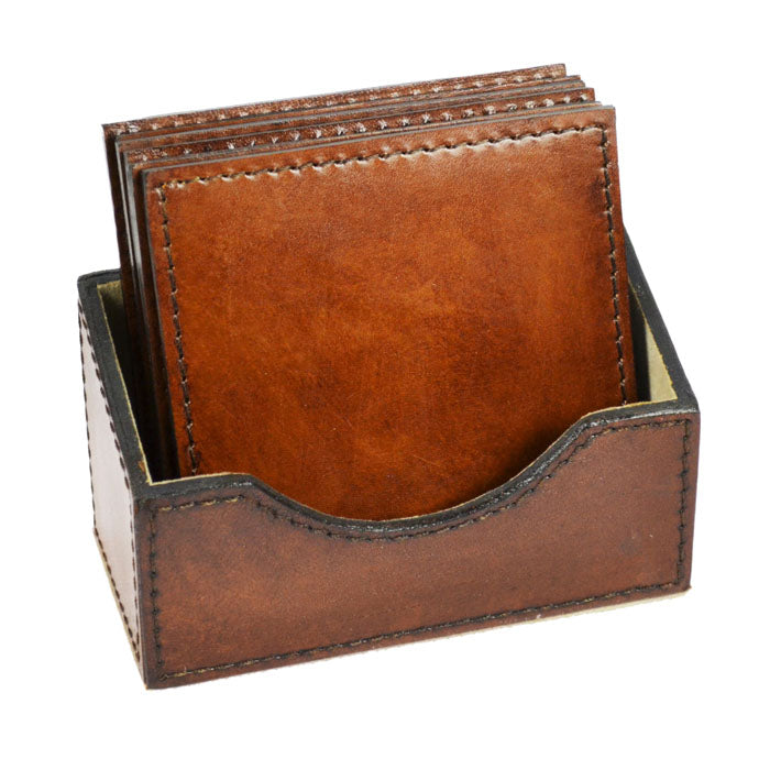 Set of 6 Leather Square Coasters (Available in 2 Colors)