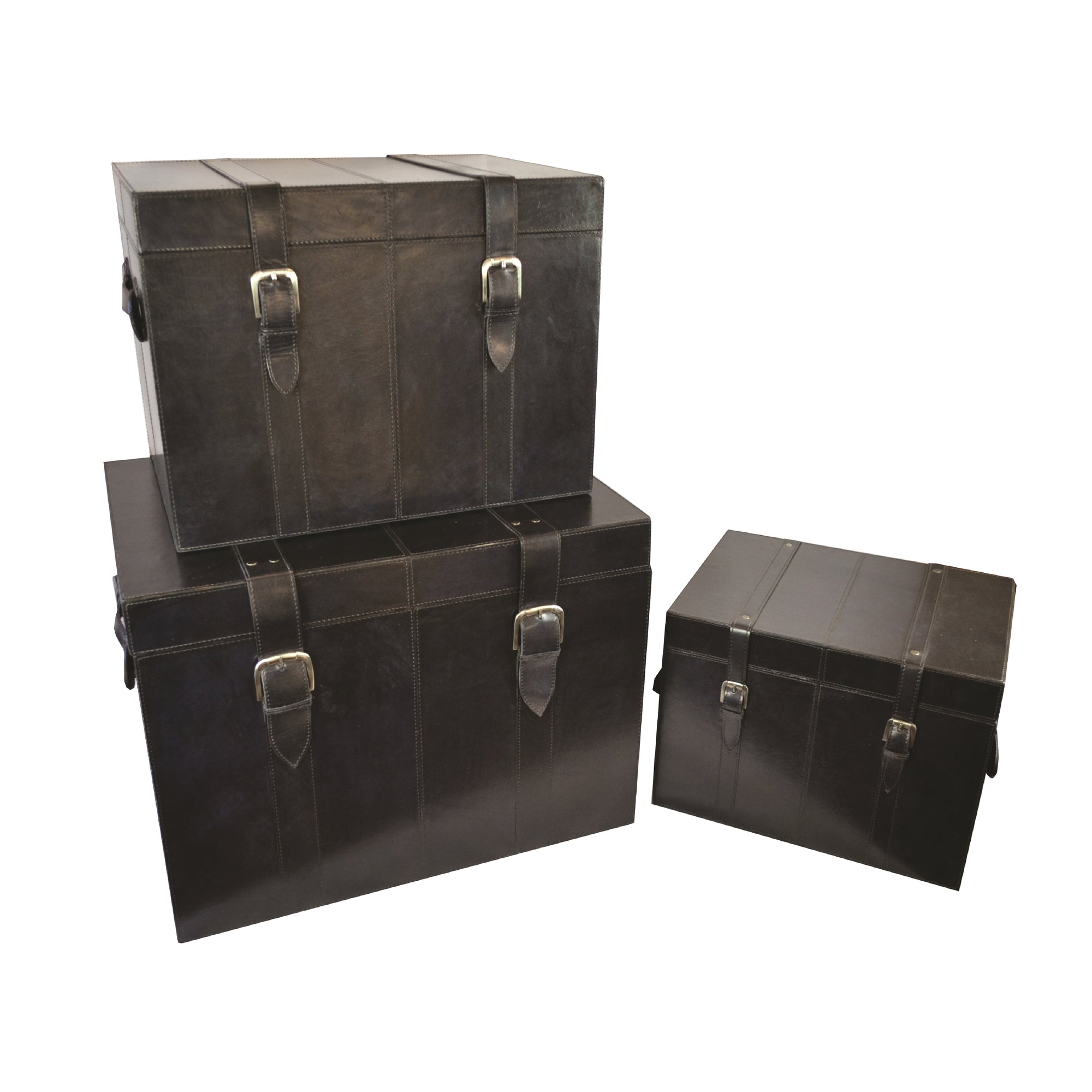 Set of 3 Nesting Leather Trunks (Available in 6 Colors)