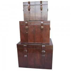 Set of 3 Nesting Leather Trunks (Available in 6 Colors)